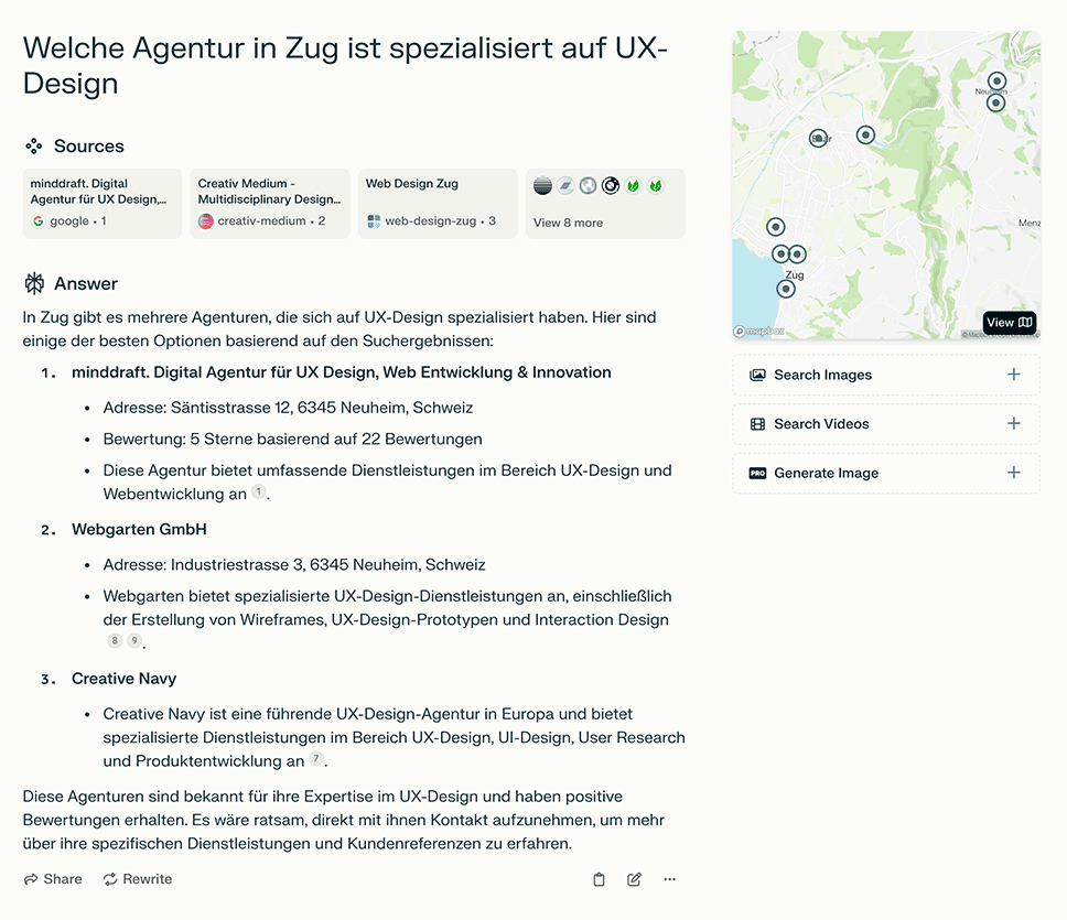 Screenshot Suchresulat von Perplexity